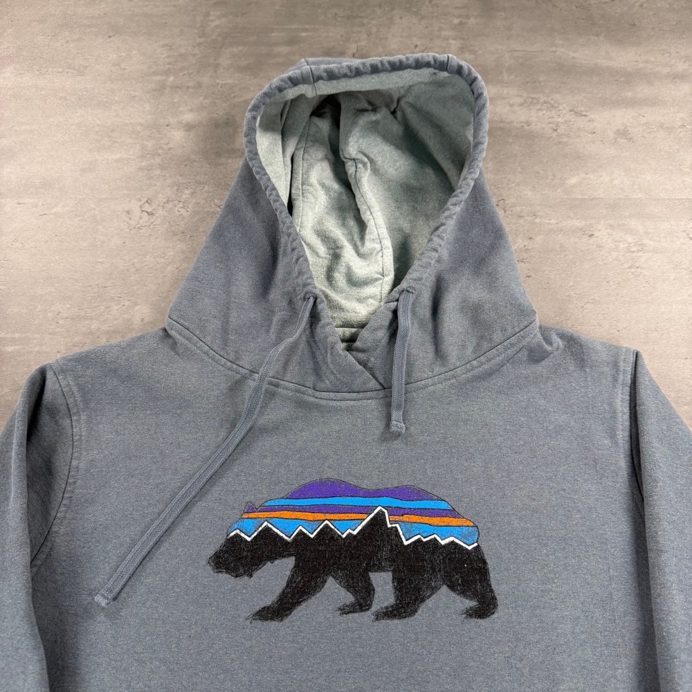 Patagonia Upraisal Hoody Women XS Bear Graphic Stone Gray Pullover Sweatshirt
